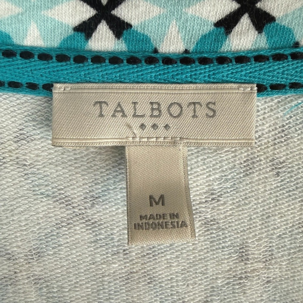 Talbots Pullover‎ Women Size M Teal Geometric Starburst 1/4 Zip French Terry - Picture 4 of 8